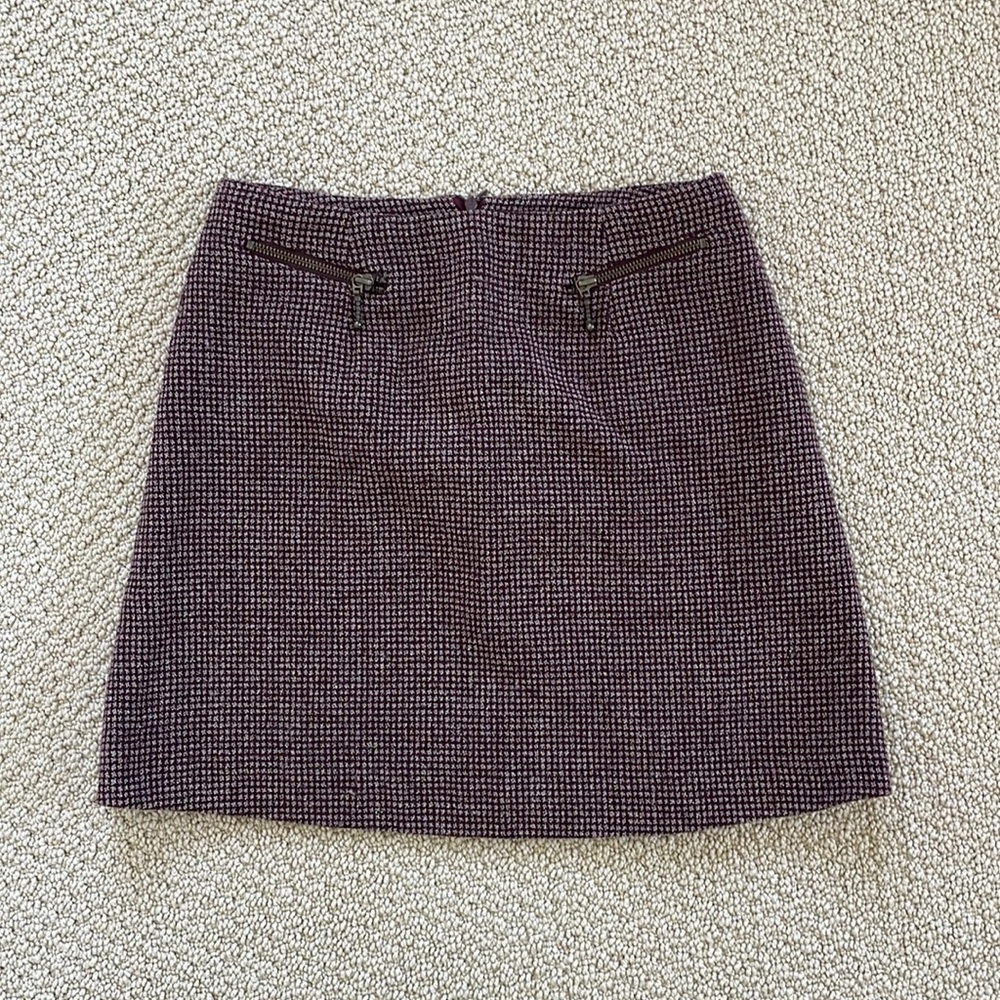 Express tweed wool a-line skirt with zipper pockets - maroon brown